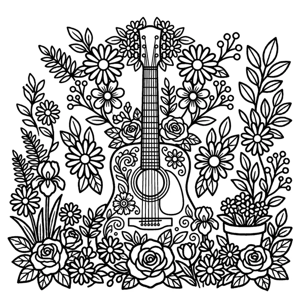 Aesthetic Floral Guitar Coloring Page coloring page