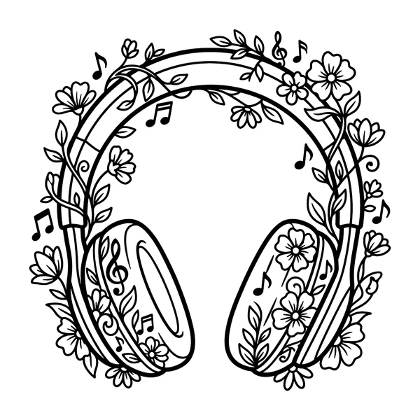 Aesthetic Floral Headphones Coloring Page coloring page