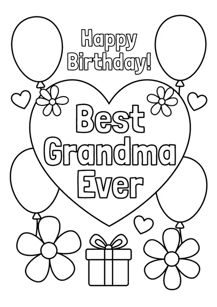 Best Grandma Ever Birthday Heart with Balloons Coloring Page coloring page