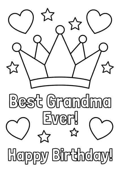 Best Grandma Ever Crown, Hearts and Stars Birthday Coloring Page coloring page