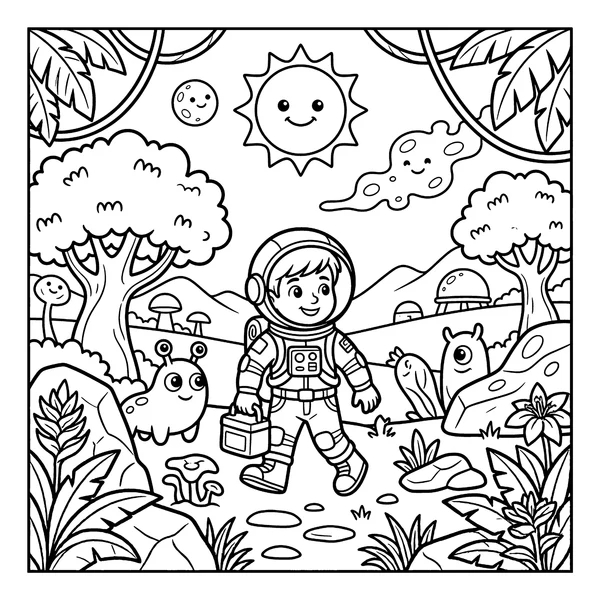 Cute Astronaut Space Adventure Coloring Page coloring page