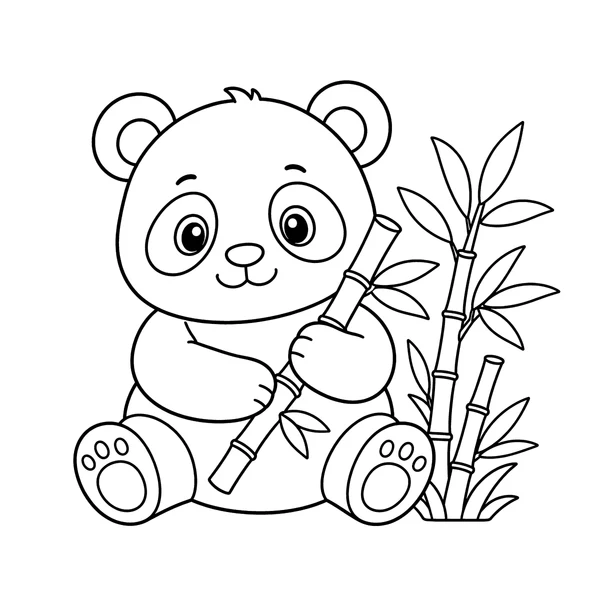Cute Baby Panda with Bamboo Coloring Page coloring page