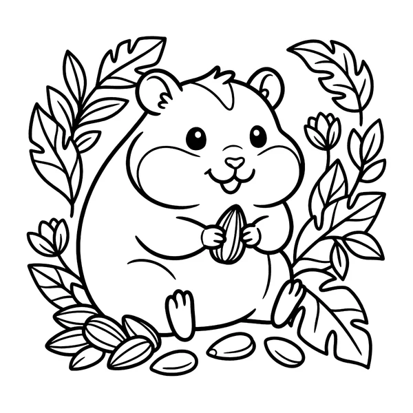 Cute Hamster with Seeds Coloring Page coloring page