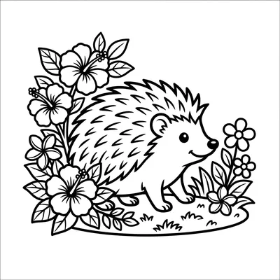 Cute Hedgehog with Flowers Coloring Page coloring page