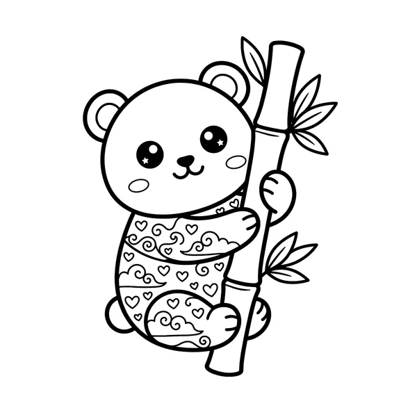 Cute Kawaii Panda Climbing Bamboo Coloring Page coloring page