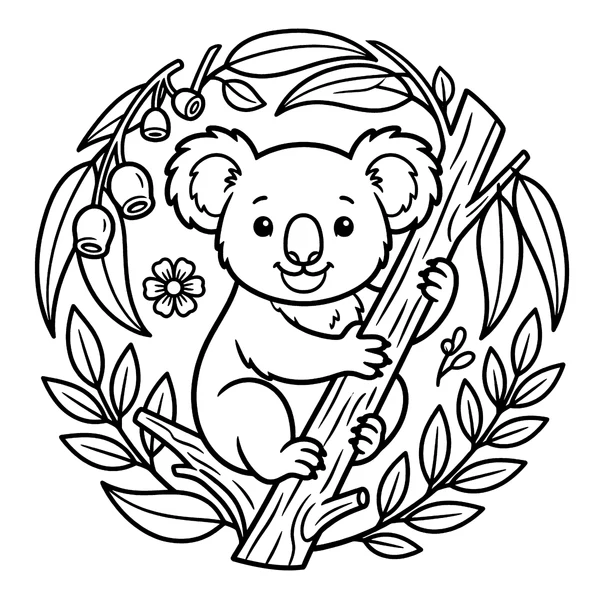 Cute Koala on a Branch Coloring Page coloring page