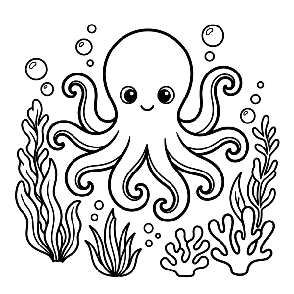 Cute Octopus Ocean Adventure Coloring Page coloring page