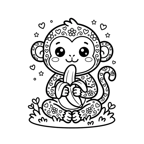Cute Patterned Baby Monkey Coloring Page coloring page