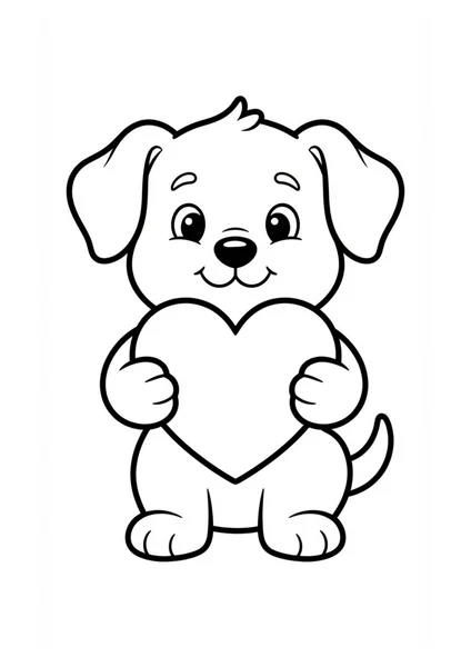 Cute Puppy Holding a Large Heart Coloring Page coloring page