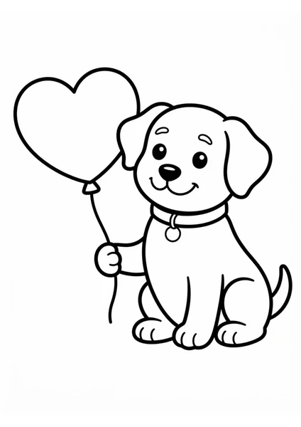 Cute Puppy Holding Heart Balloon with Collar Coloring Page coloring page