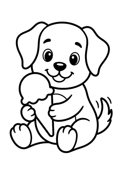 Cute Puppy Holding Ice Cream Cone Coloring Page coloring page