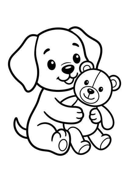 Cute Puppy Hugging Teddy Bear Coloring Page coloring page