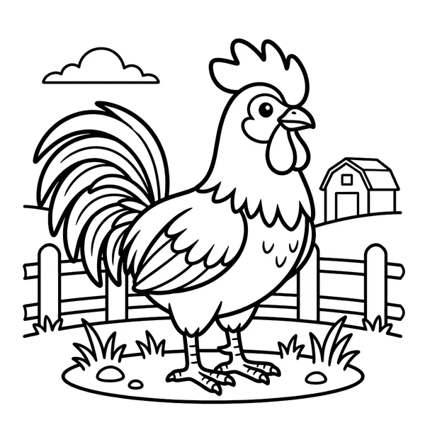 Cute Rooster on a Farm Coloring Page coloring page