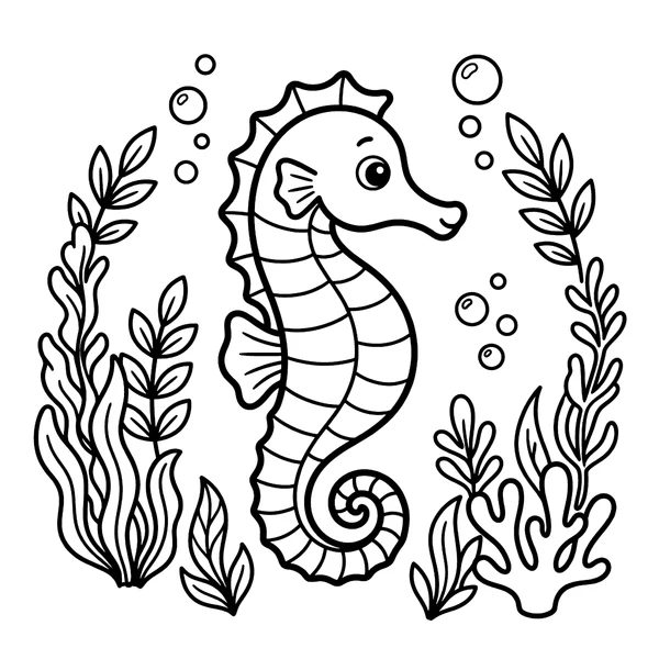 Cute Seahorse Underwater Activity Scene coloring page