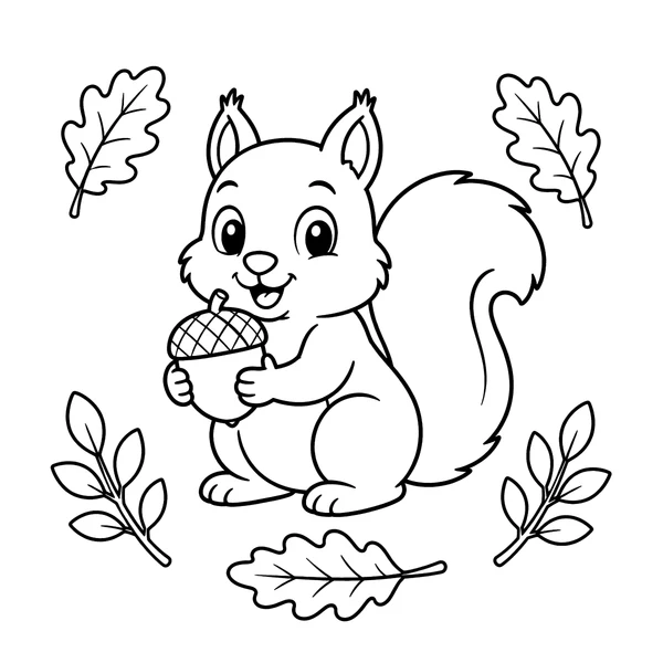 Cute Squirrel with Acorn Coloring Page coloring page