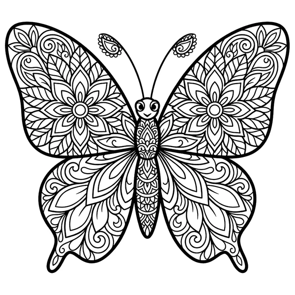 Detailed Floral Butterfly Mandala Coloring Page coloring page
