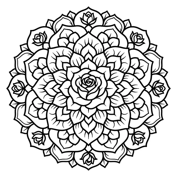 Elegant Rose Floral Mandala Coloring Page coloring page