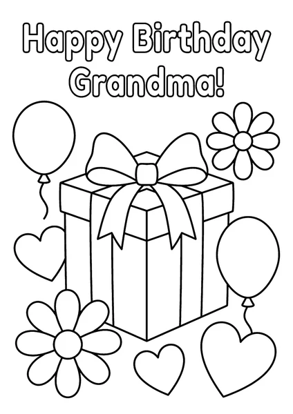 Happy Birthday Grandma Gift Box with Balloons Coloring Page coloring page