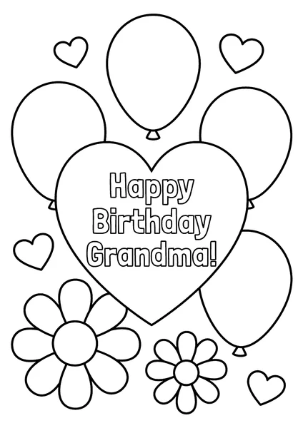 Happy Birthday Grandma Heart with Balloons and Flowers Coloring Page coloring page