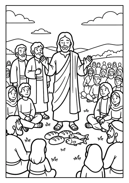 Jesus Feeds the 5,000 Coloring Page coloring page