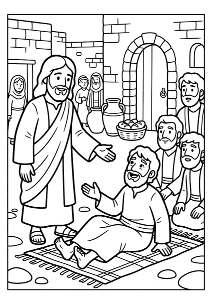Jesus Heals a Paralyzed Man Coloring Page coloring page