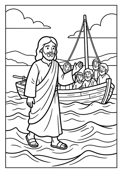 Jesus Walks on Water Coloring Page coloring page