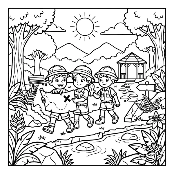 Kids Treasure Hunt Adventure Coloring Page coloring page