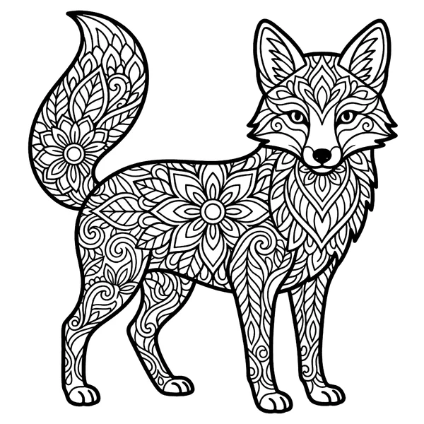 Ornate Floral Fox Mandala Coloring Page coloring page