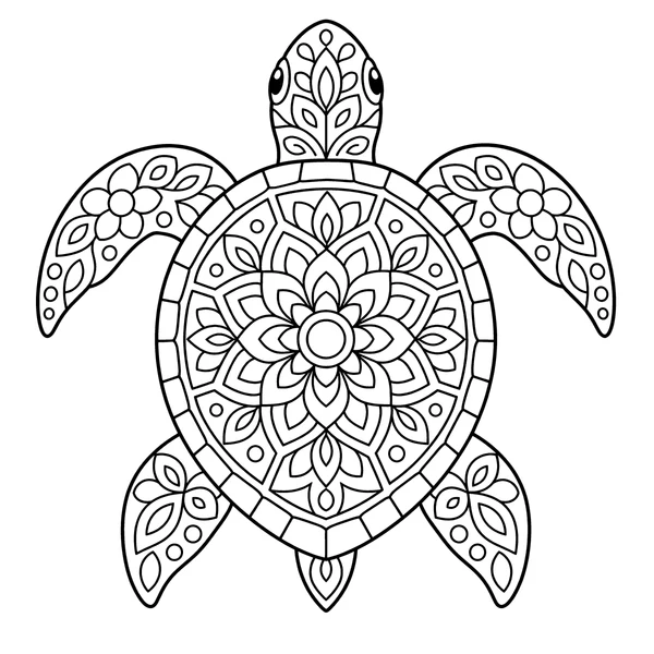 Ornate Floral Sea Turtle Mandala Coloring Page coloring page