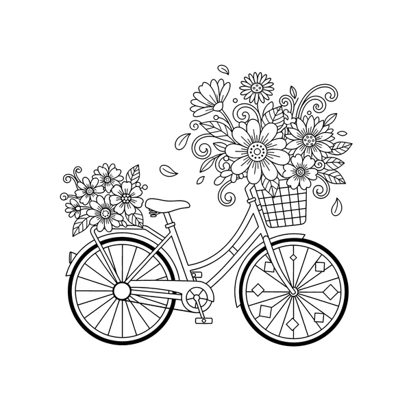 Vintage Bicycle with Beautiful Floral Baskets coloring page
