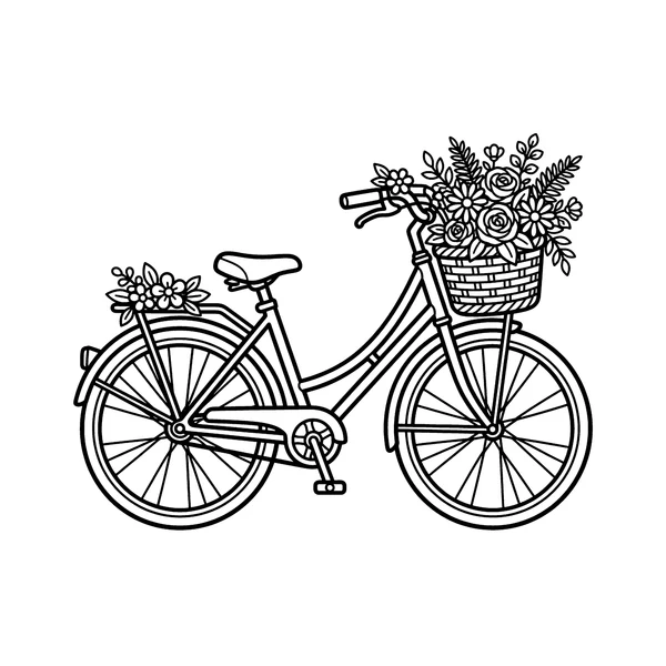Vintage Bicycle with Flower Basket Coloring Page coloring page